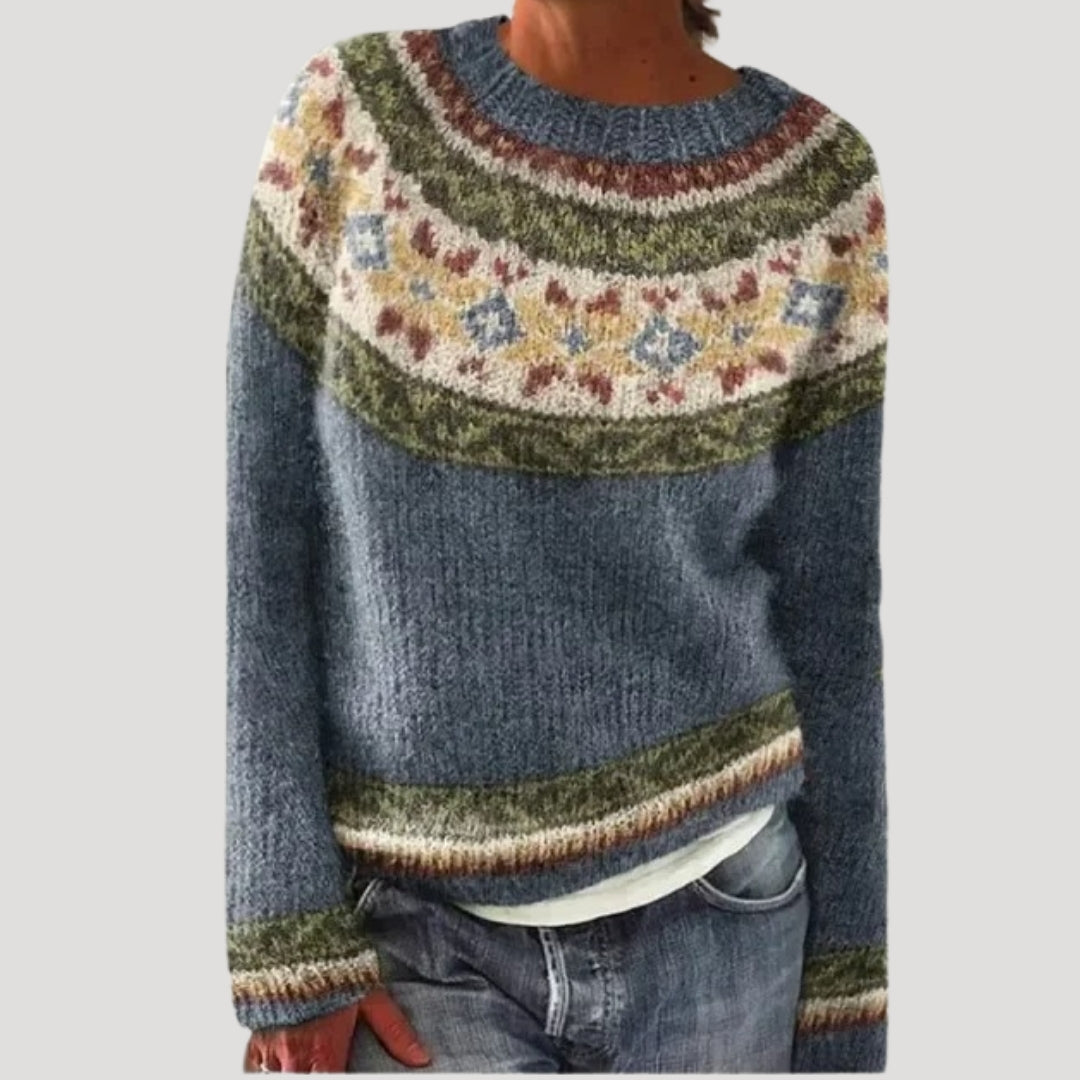 Jersey de cuello redondo con canesú estampado de colores para mujer