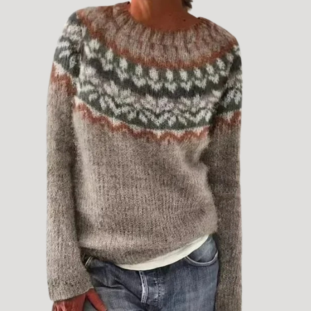 Jersey de cuello redondo con canesú estampado de colores para mujer