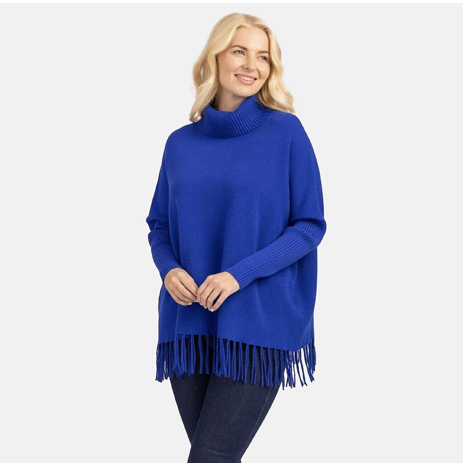 Jersey de punto con cuello vuelto y flecos Mudflower para mujer