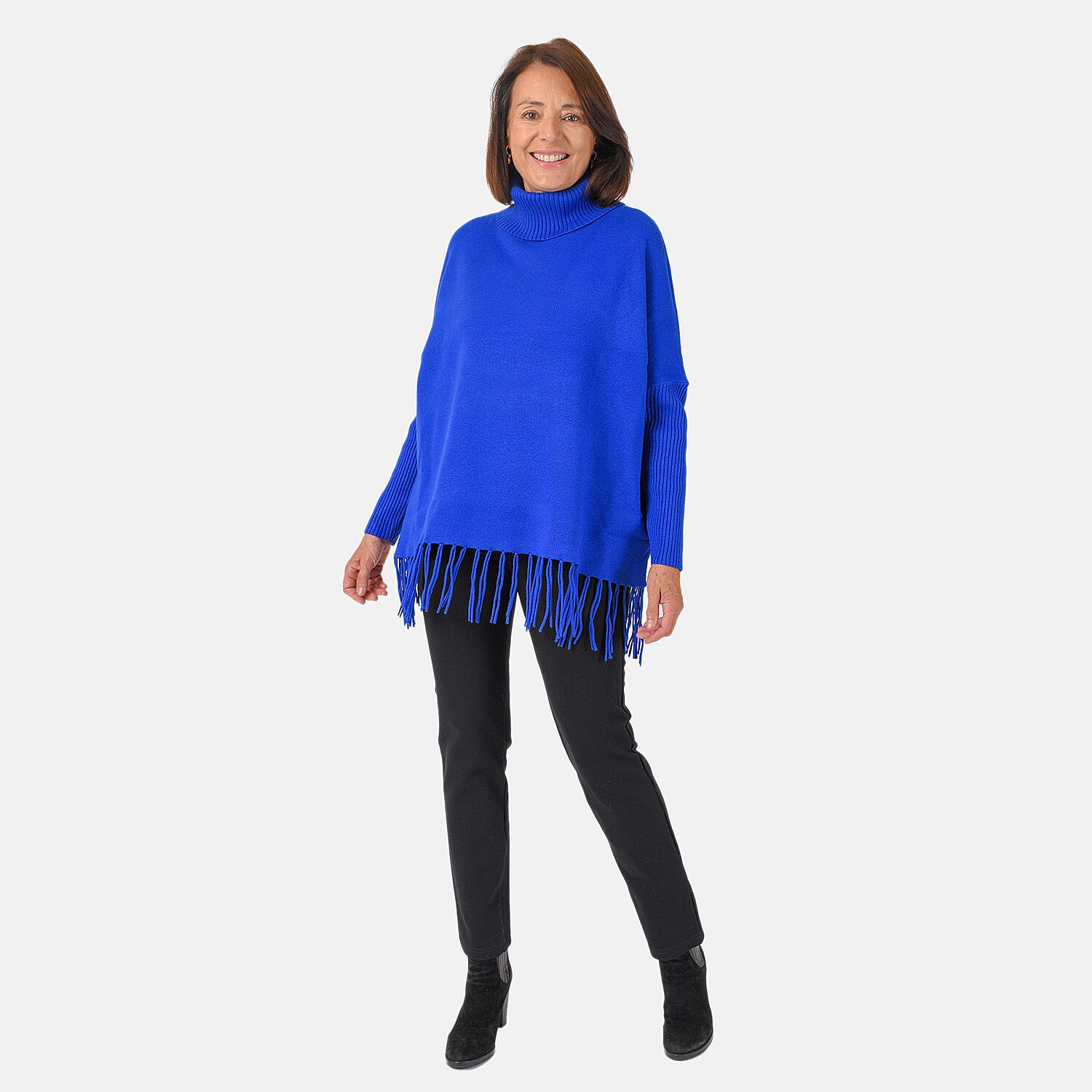 Jersey de punto con cuello vuelto y flecos Mudflower para mujer