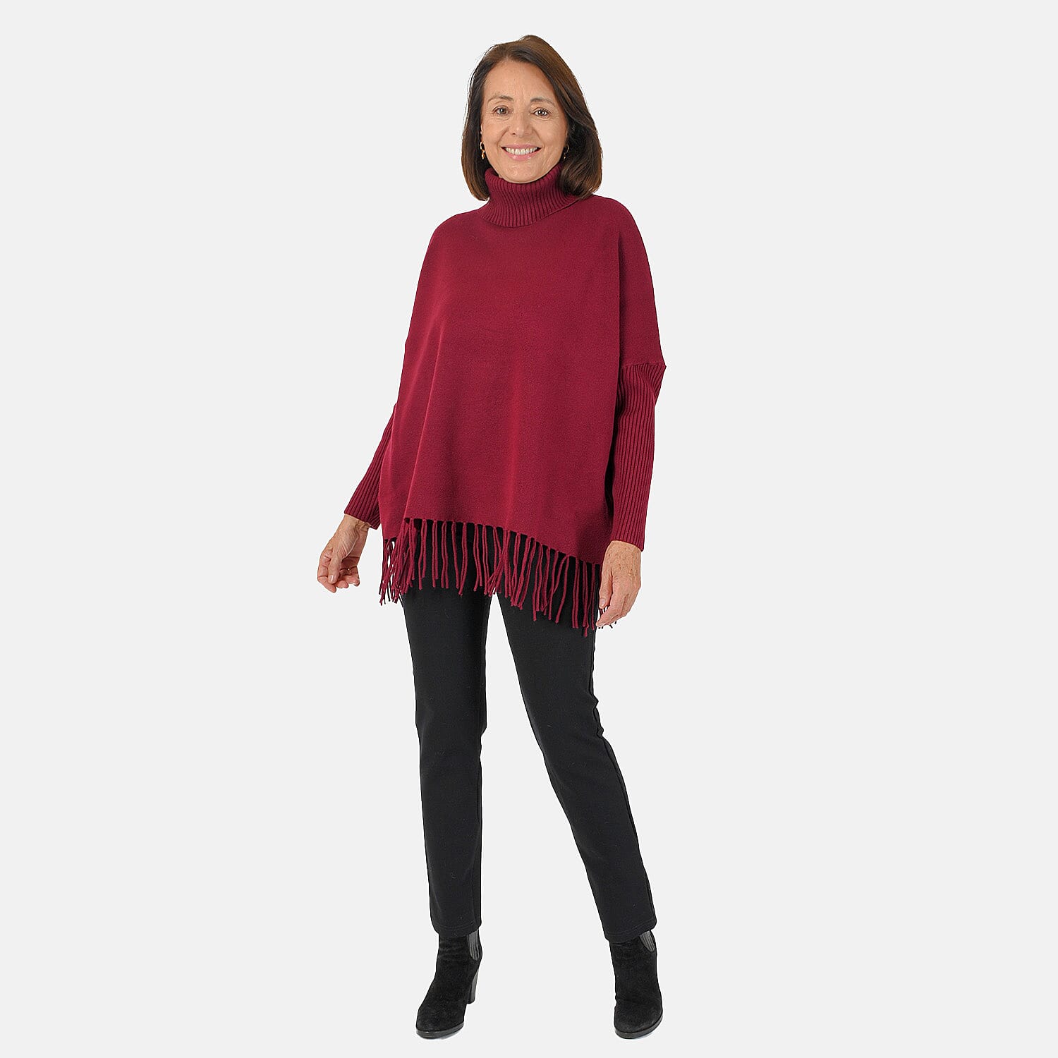 Jersey de punto con cuello vuelto y flecos Mudflower para mujer