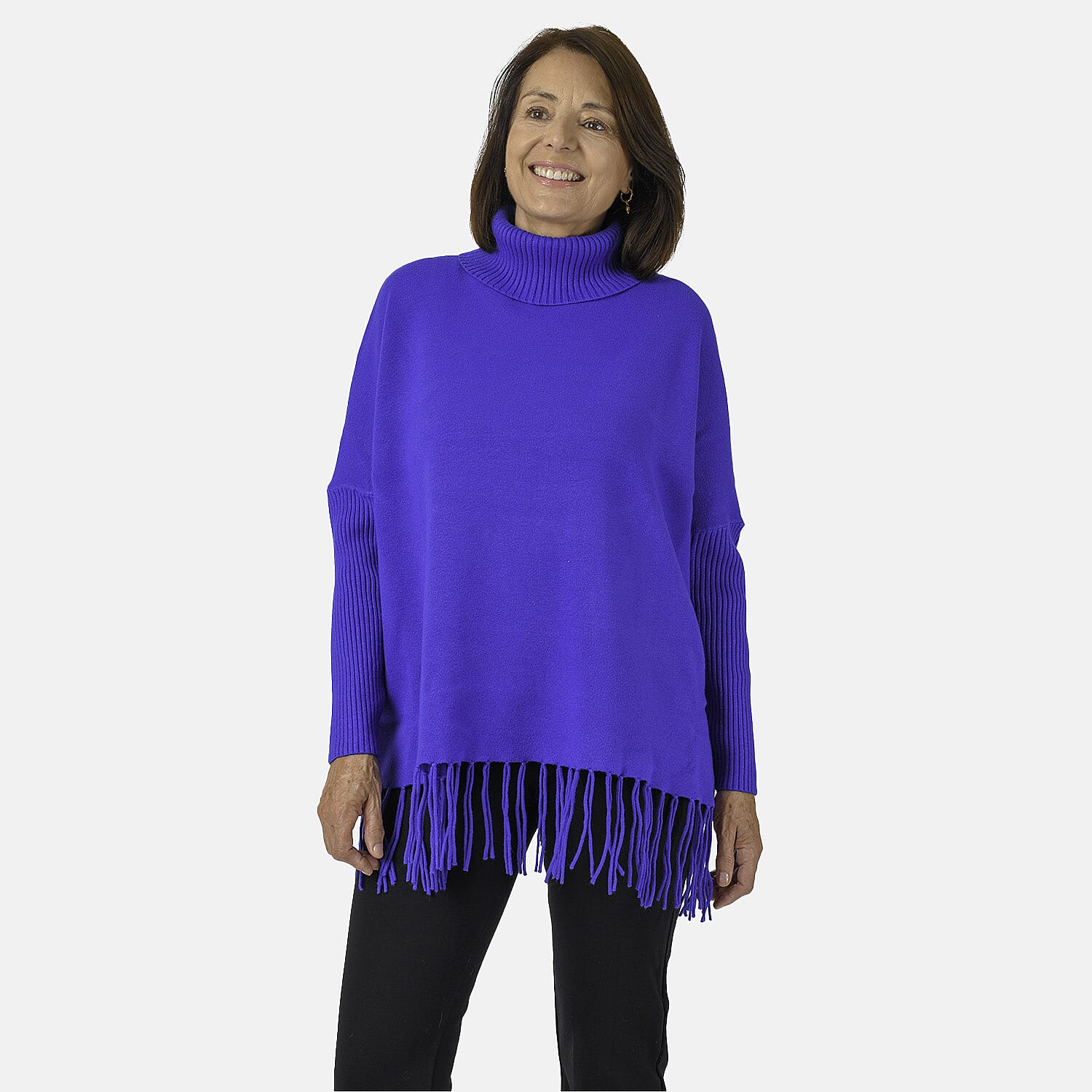Jersey de punto con cuello vuelto y flecos Mudflower para mujer