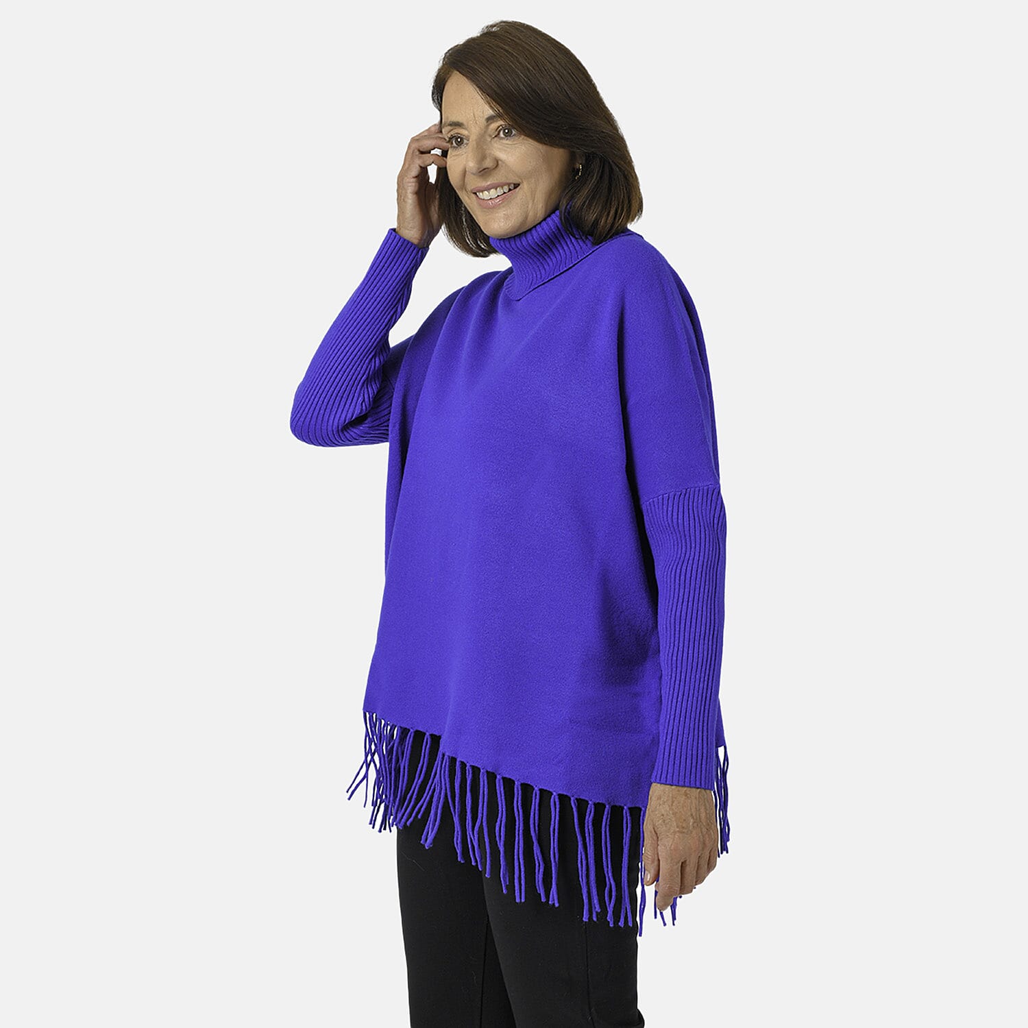 Jersey de punto con cuello vuelto y flecos Mudflower para mujer