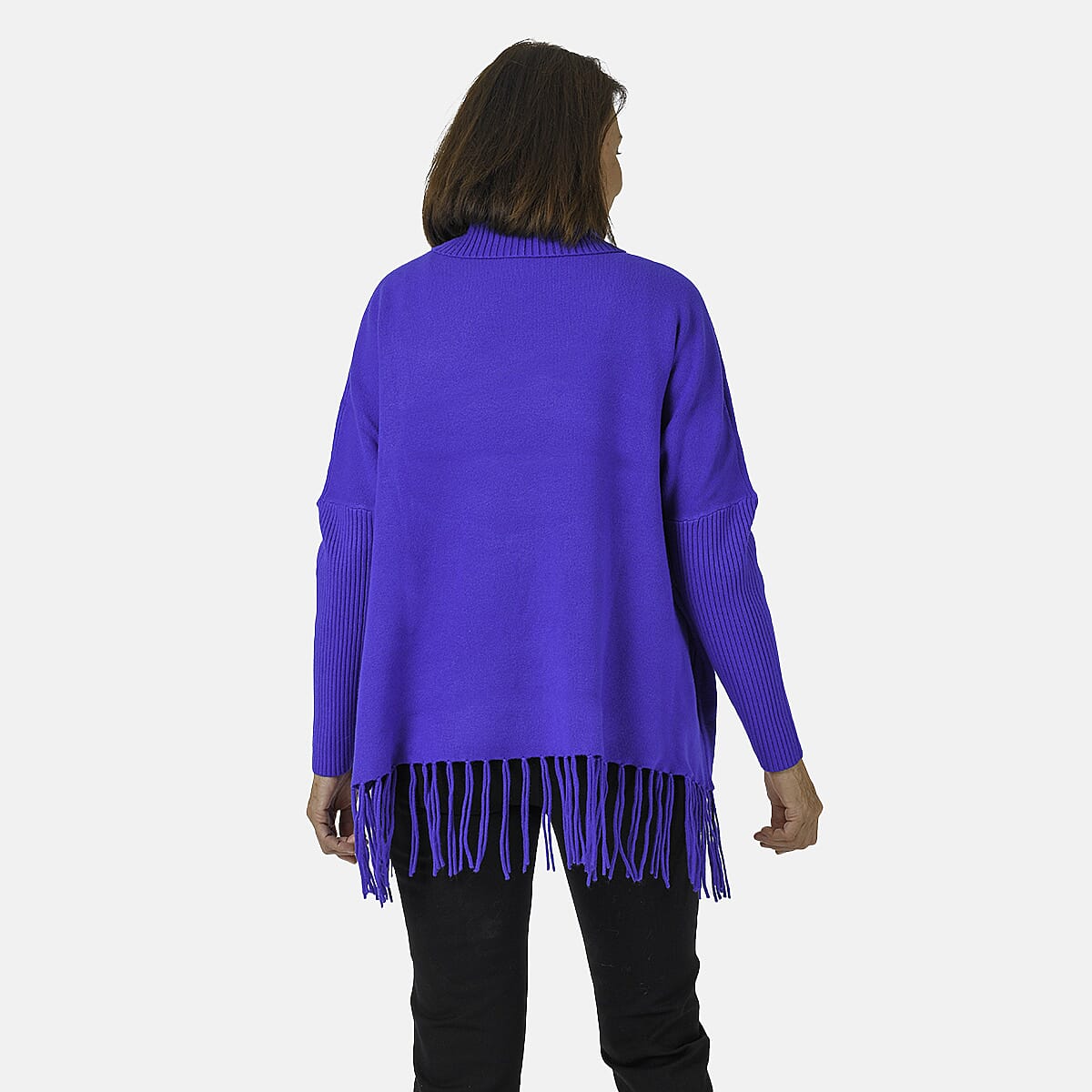 Jersey de punto con cuello vuelto y flecos Mudflower para mujer