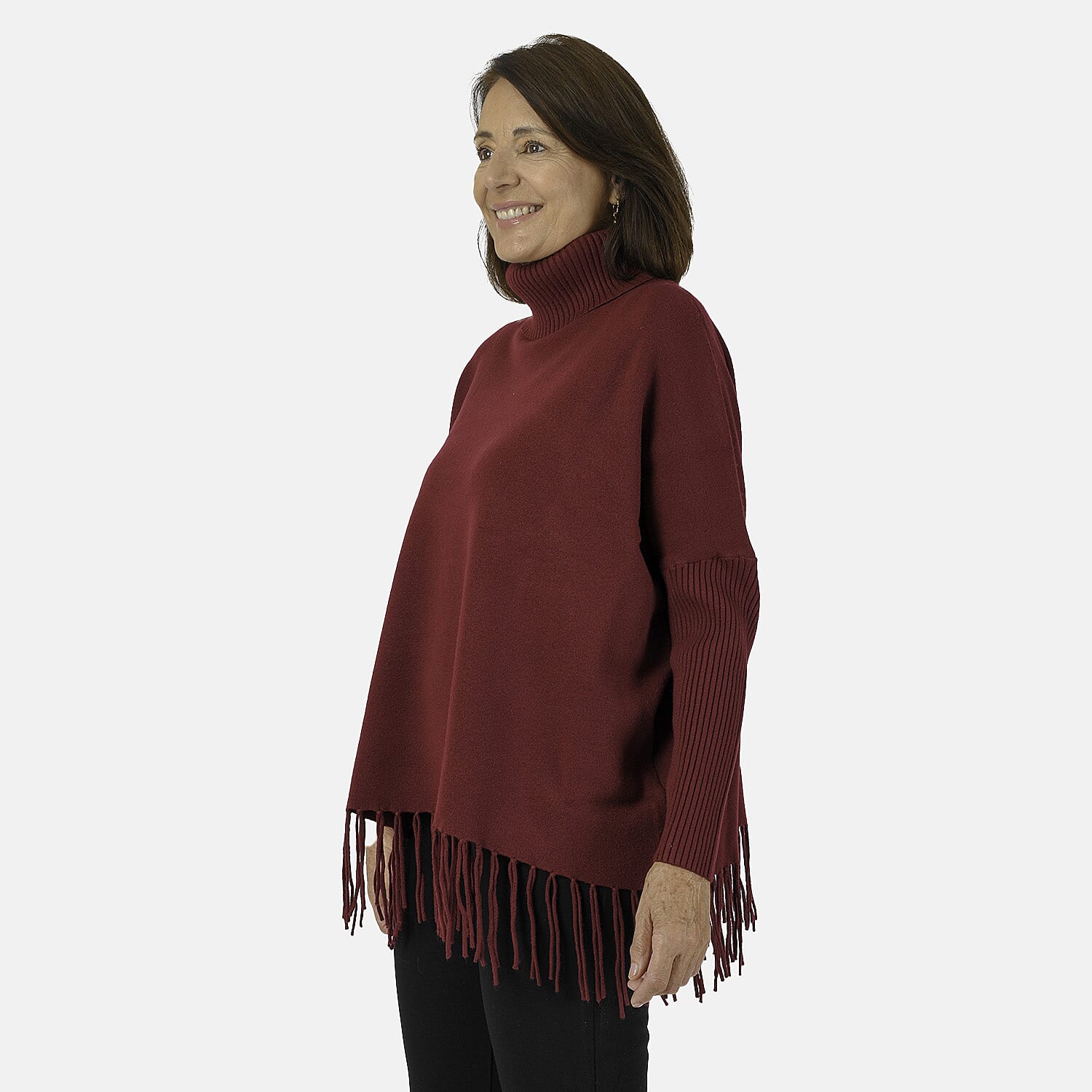 Jersey de punto con cuello vuelto y flecos Mudflower para mujer