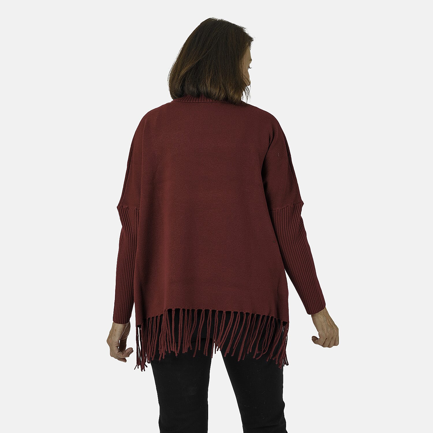 Jersey de punto con cuello vuelto y flecos Mudflower para mujer
