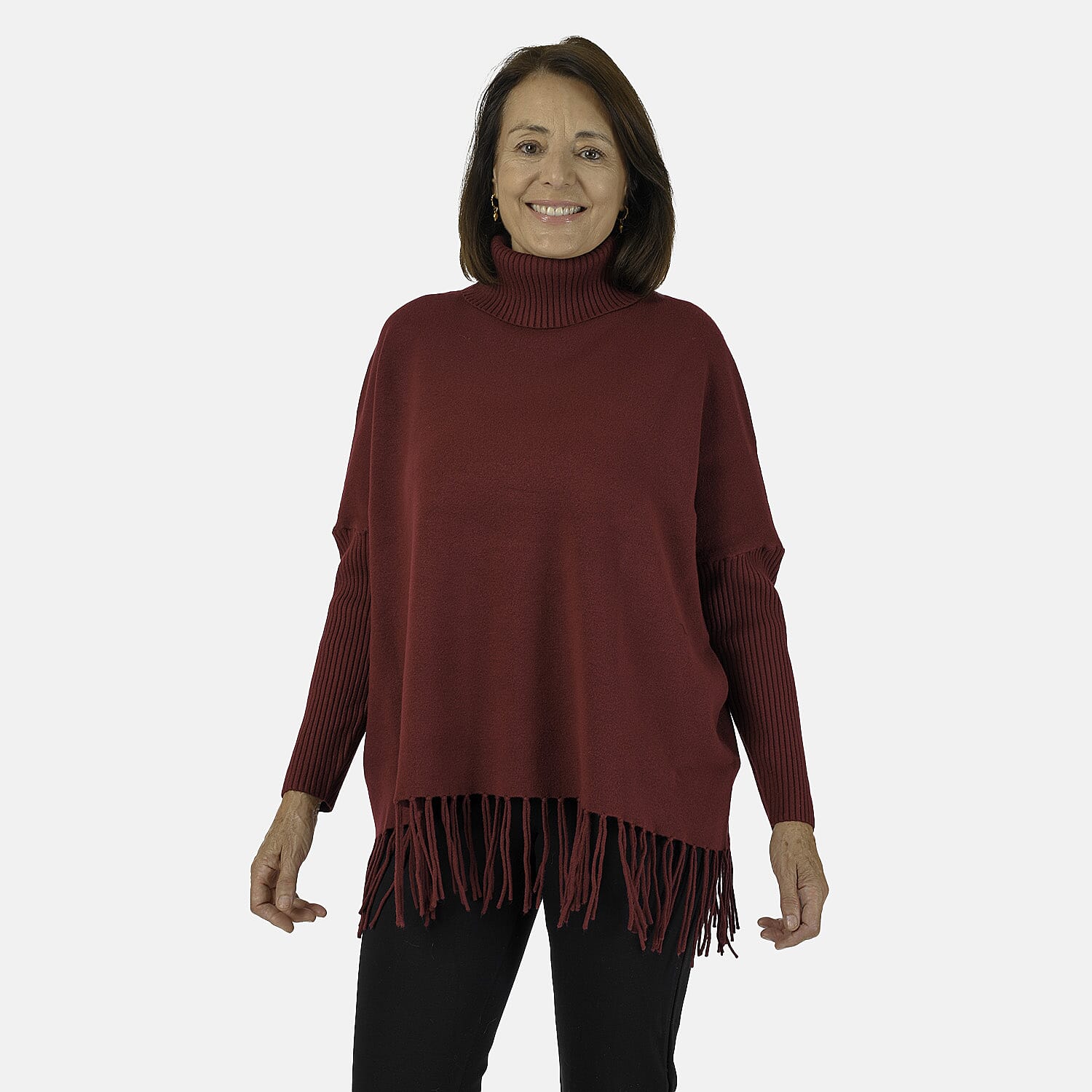 Jersey de punto con cuello vuelto y flecos Mudflower para mujer