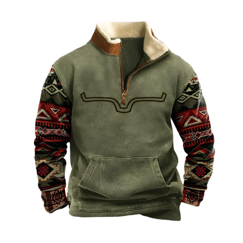 Jersey de punto con media cremallera y estampado para hombre