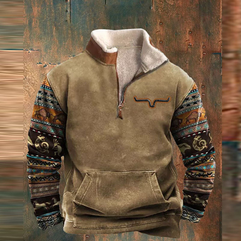Jersey de punto con media cremallera y estampado para hombre