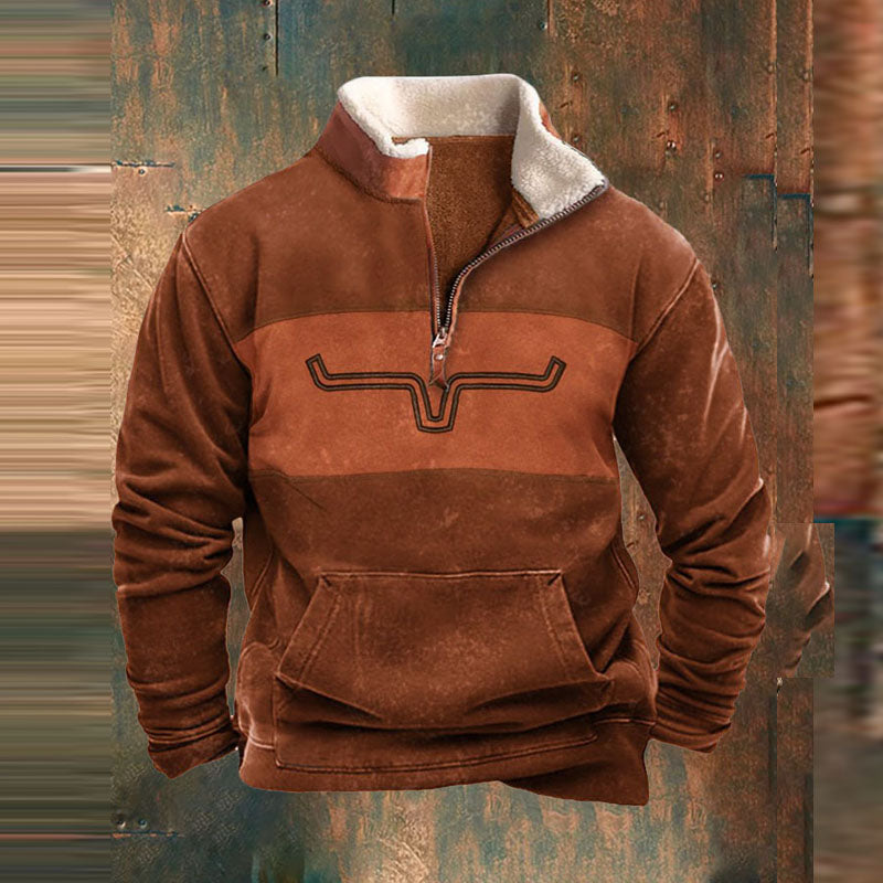 Jersey de punto con media cremallera y estampado para hombre