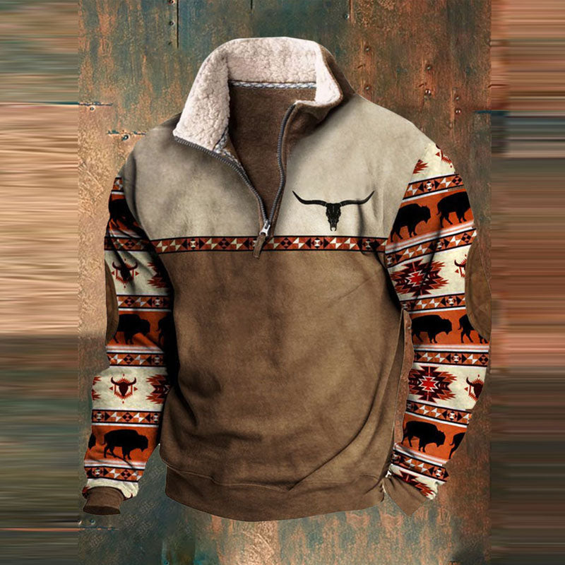 Jersey de punto con media cremallera y estampado para hombre