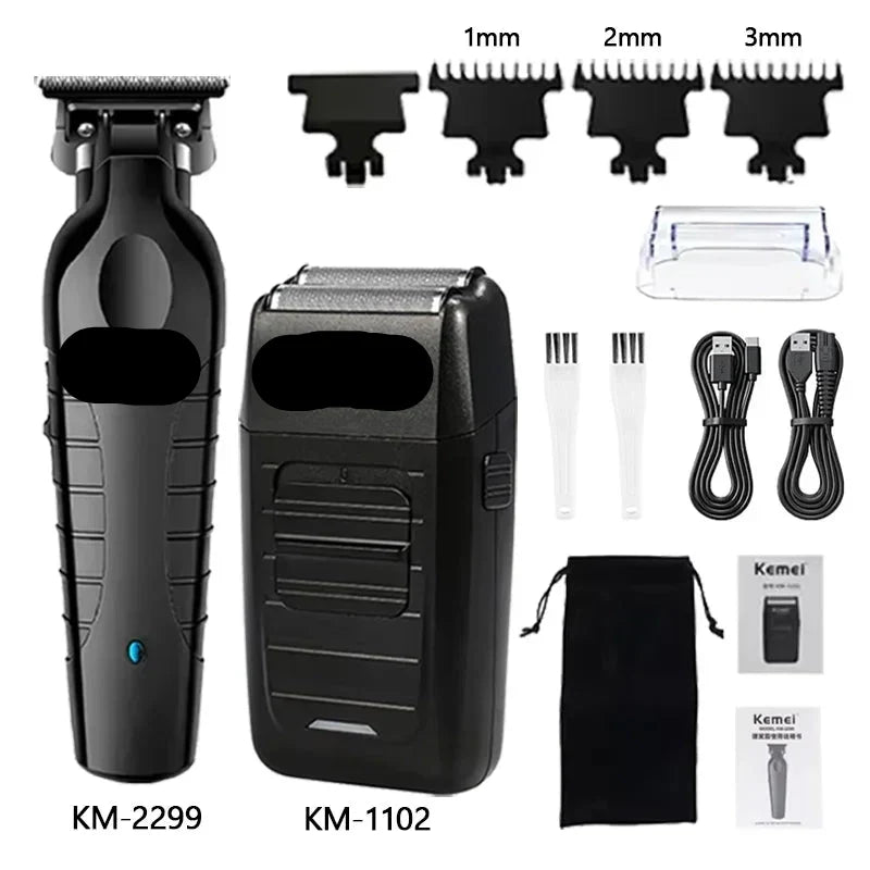 Kit de cortapelos y afeitadora eléctrica profesional para hombre