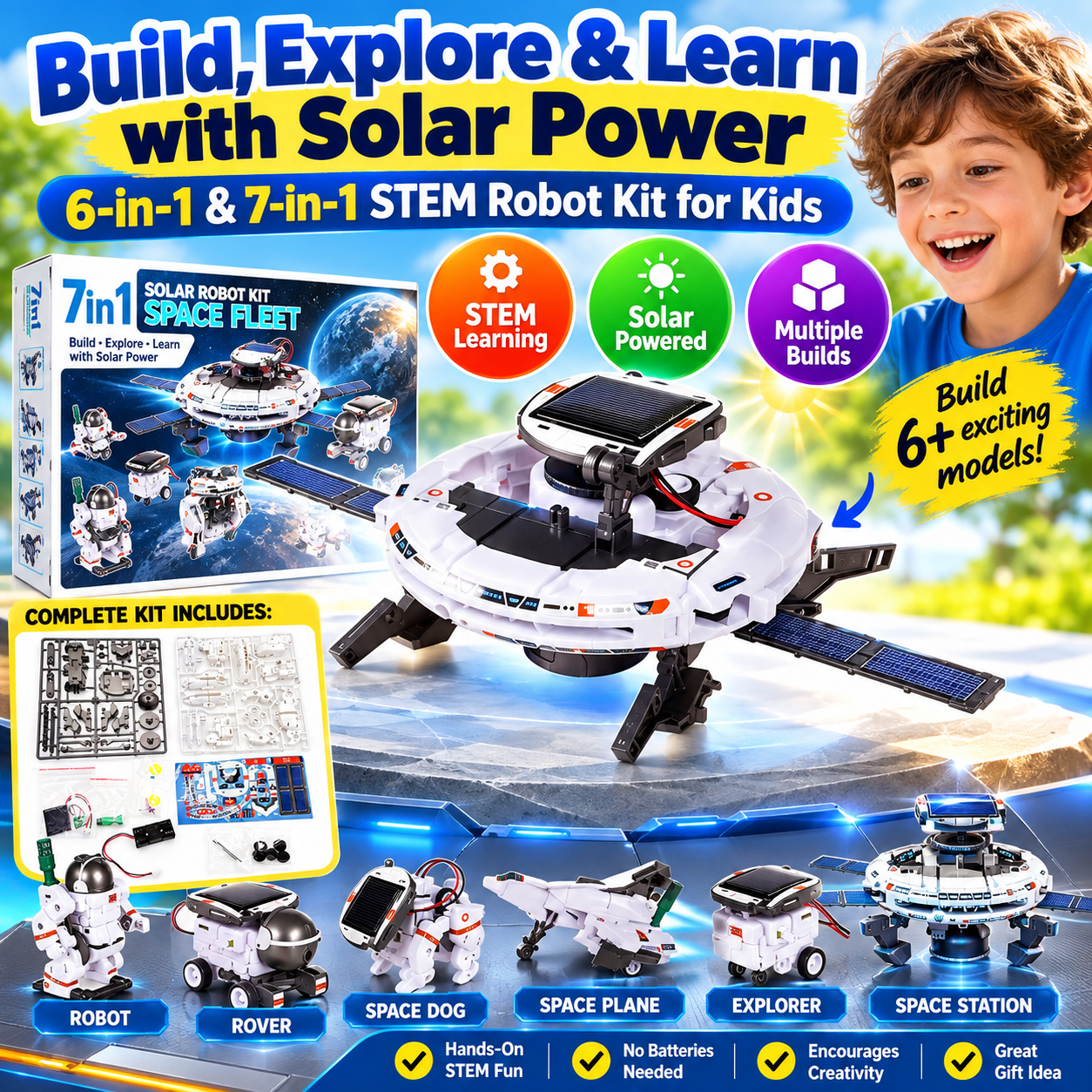 Kit de robot solar para niños – Juguete STEM 6 en 1 y 7 en 1