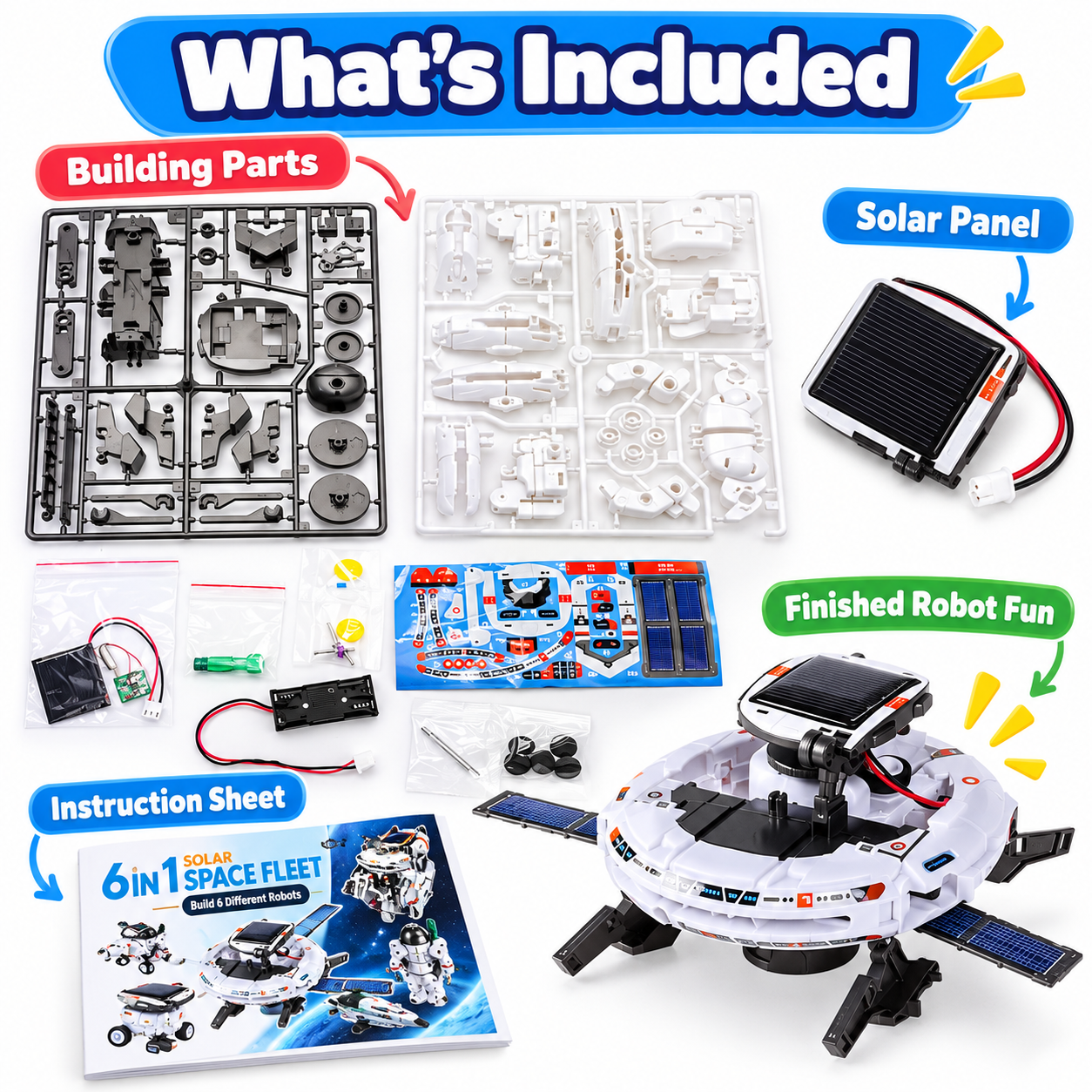 Kit de robot solar para niños – Juguete STEM 6 en 1 y 7 en 1