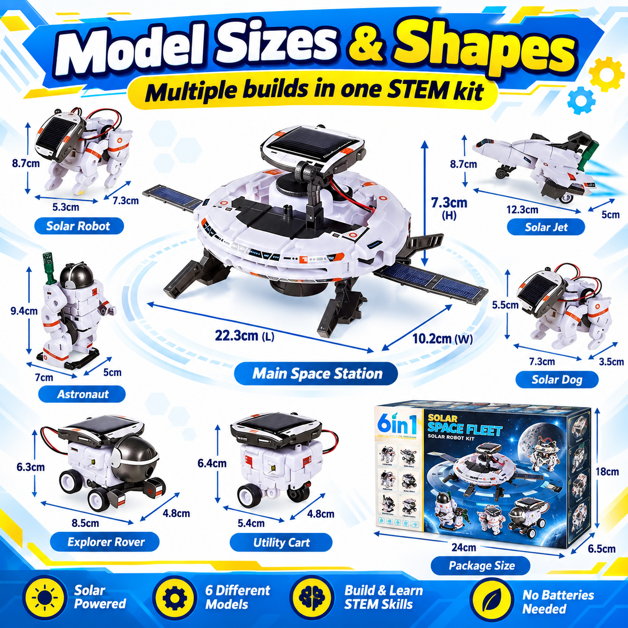 Kit de robot solar para niños – Juguete STEM 6 en 1 y 7 en 1