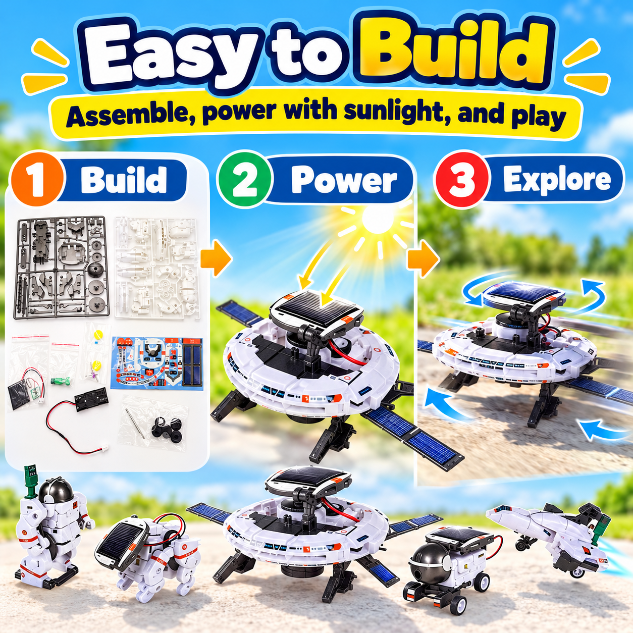 Kit de robot solar para niños – Juguete STEM 6 en 1 y 7 en 1