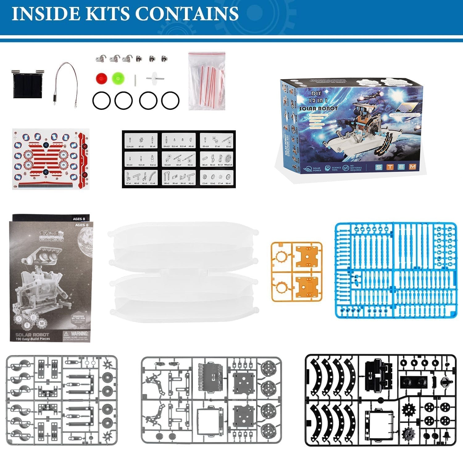 Kit de robot solar STEM para niños – Juguete de construcción DIY 12 en 1 y 13 en 1