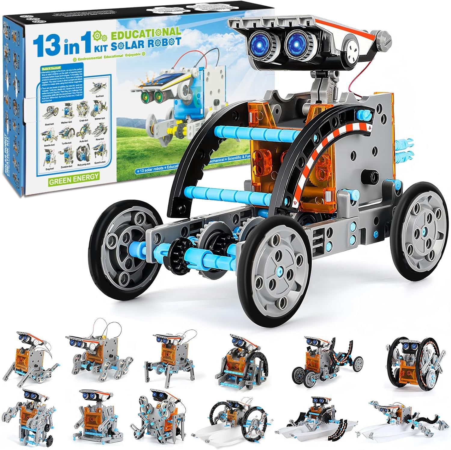 Kit de robot solar STEM para niños – Juguete de construcción DIY 12 en 1 y 13 en 1