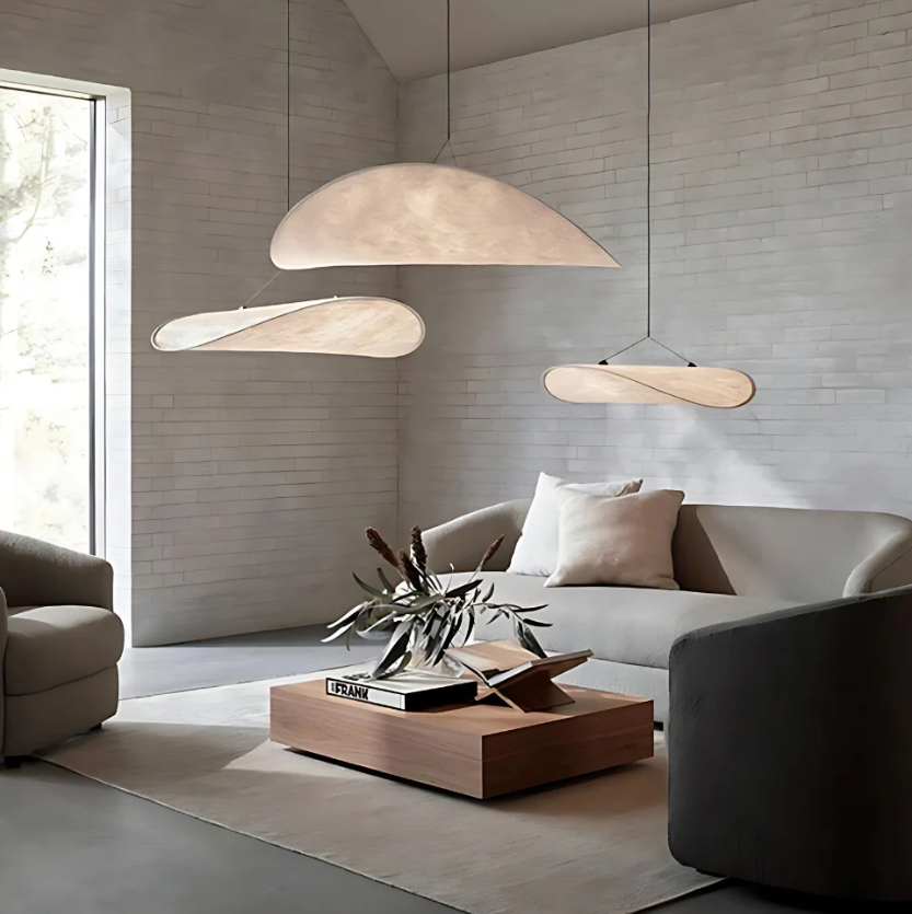 Lámpara colgante SoraHaze de diseño japandi con luz relajante