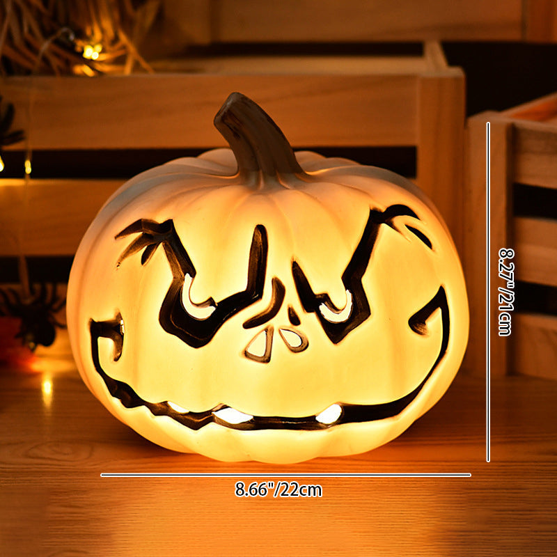 Lámpara de calabaza Jack-O-Lantern con luz LED a pilas, calabaza tallada decorativa de Halloween para salón, porche y fi