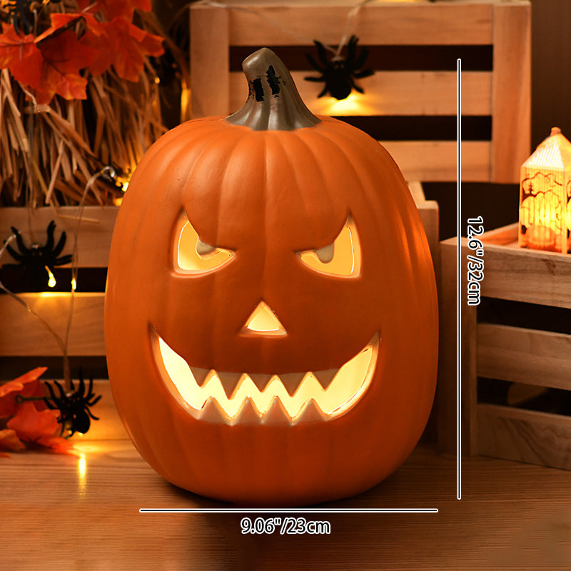 Lámpara de calabaza Jack-O-Lantern con luz LED a pilas, calabaza tallada decorativa de Halloween para salón, porche y fi