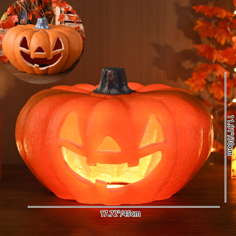 Lámpara de calabaza Jack-O-Lantern con luz LED a pilas, calabaza tallada decorativa de Halloween para salón, porche y fi