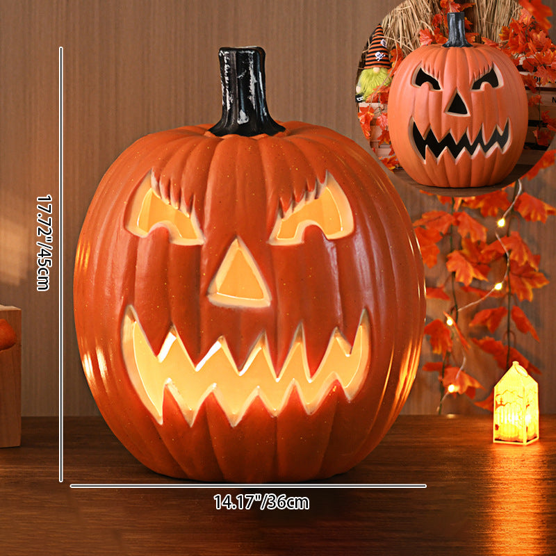 Lámpara de calabaza Jack-O-Lantern con luz LED a pilas, calabaza tallada decorativa de Halloween para salón, porche y fi