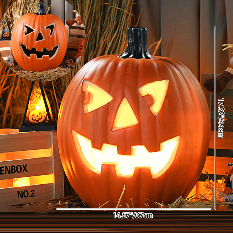 Lámpara de calabaza Jack-O-Lantern con luz LED a pilas, calabaza tallada decorativa de Halloween para salón, porche y fi