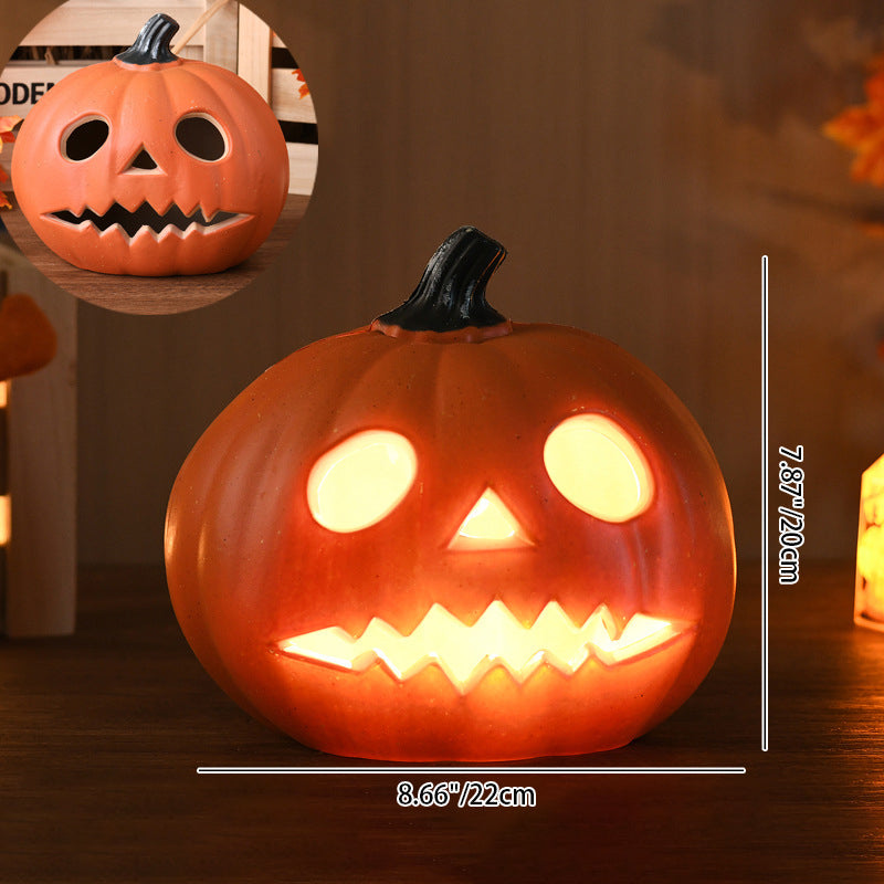 Lámpara de calabaza Jack-O-Lantern con luz LED a pilas, calabaza tallada decorativa de Halloween para salón, porche y fi