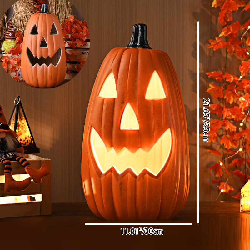 Lámpara de calabaza Jack-O-Lantern con luz LED a pilas, calabaza tallada decorativa de Halloween para salón, porche y fi