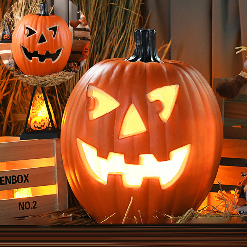Lámpara de calabaza Jack-O-Lantern con luz LED a pilas, calabaza tallada decorativa de Halloween para salón, porche y fi