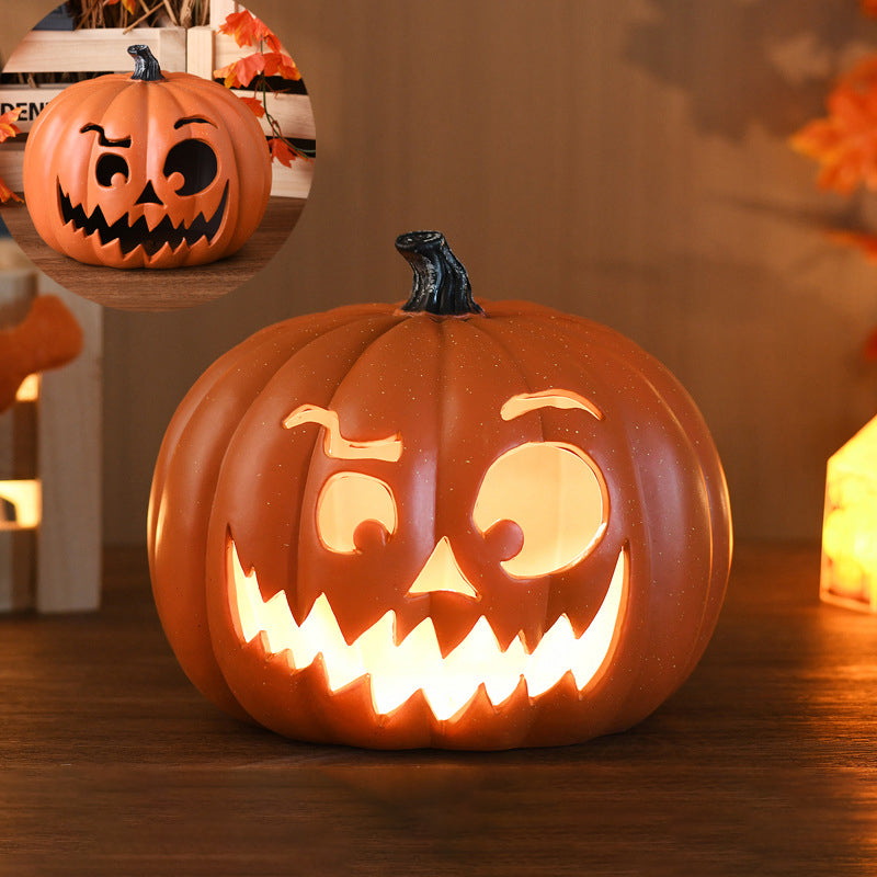 Lámpara de calabaza Jack-O-Lantern con luz LED a pilas, calabaza tallada decorativa de Halloween para salón, porche y fi