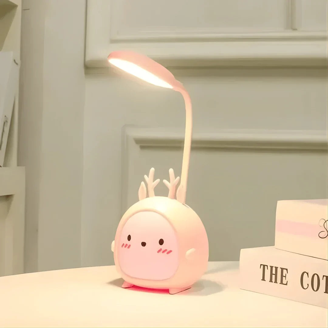 Lámpara de lectura infantil con LED suave y cuello flexible, recargable por USB