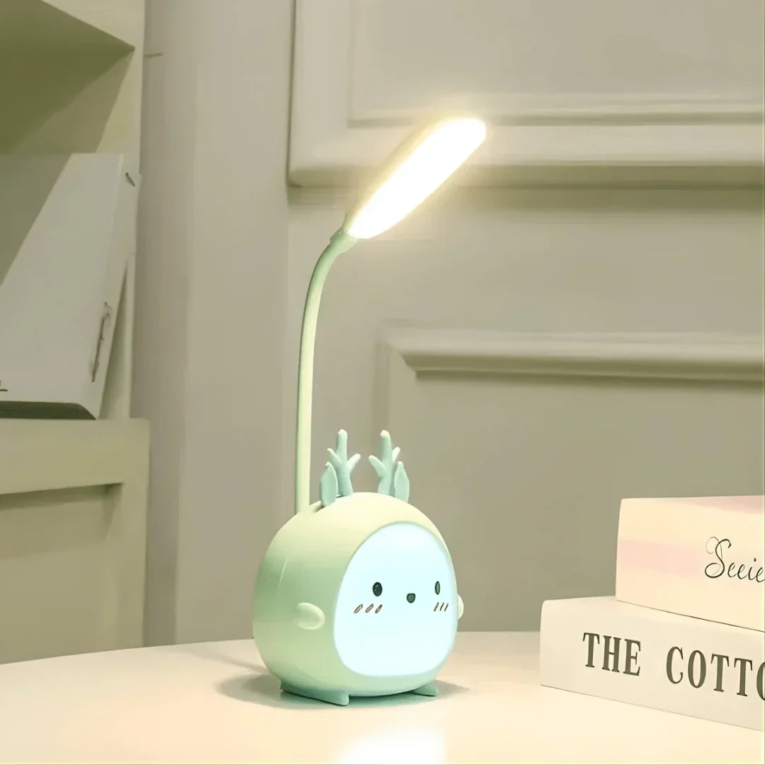 Lámpara de lectura infantil con LED suave y cuello flexible, recargable por USB