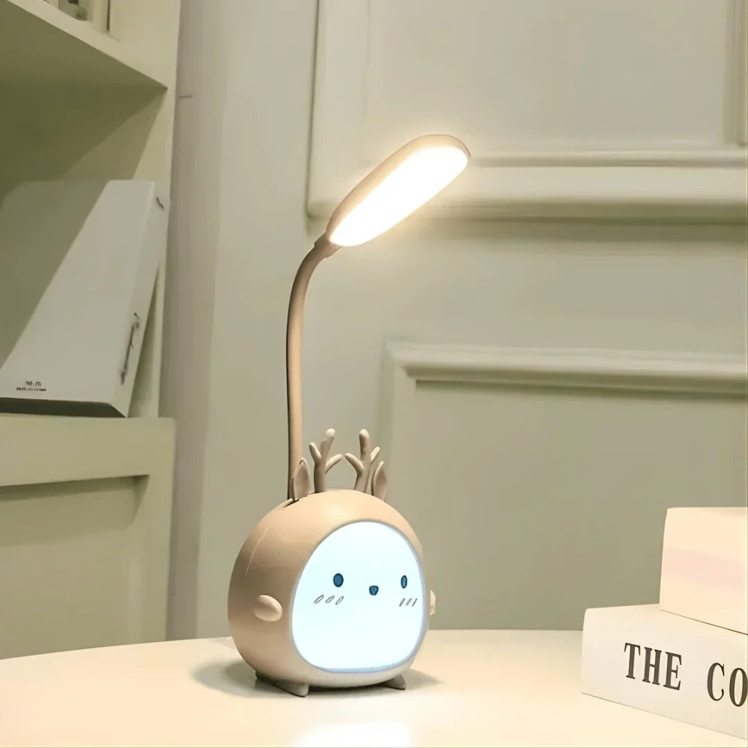 Lámpara de lectura infantil con LED suave y cuello flexible, recargable por USB
