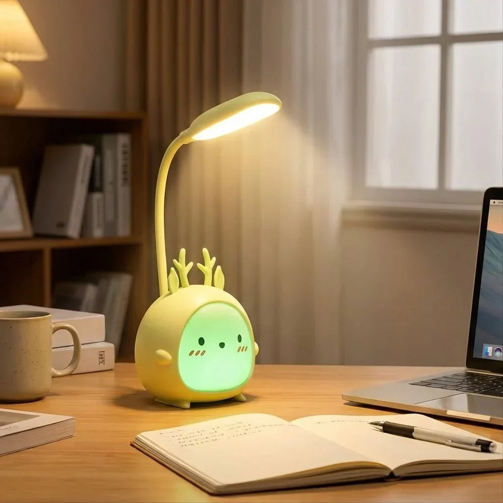 Lámpara de lectura infantil con LED suave y cuello flexible, recargable por USB