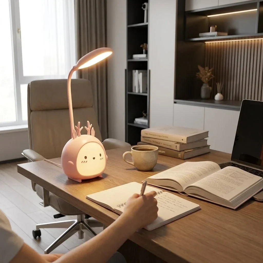 Lámpara de lectura infantil con LED suave y cuello flexible, recargable por USB