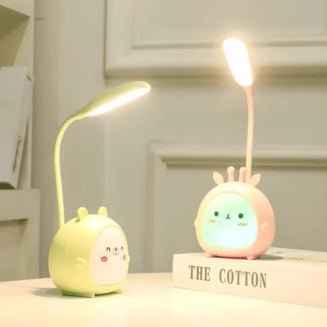 Lámpara de lectura infantil con LED suave y cuello flexible, recargable por USB