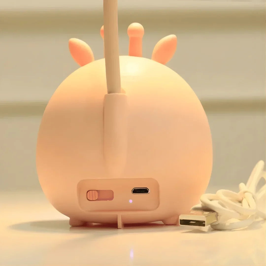 Lámpara de lectura infantil con LED suave y cuello flexible, recargable por USB