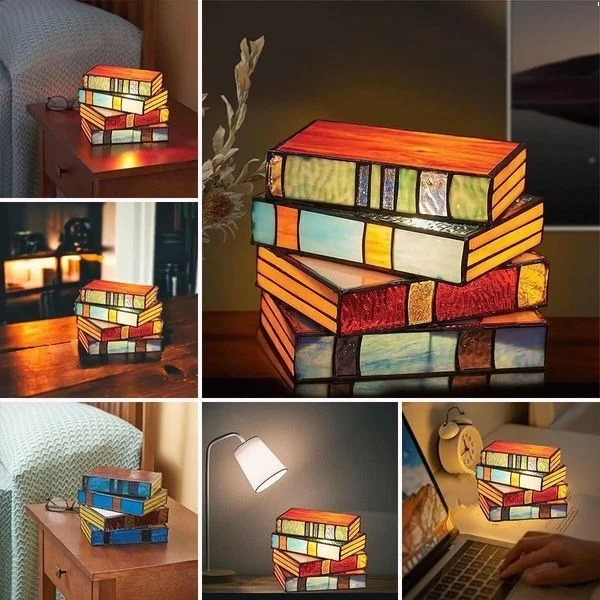 Lámpara de libros de vidrio emplomado