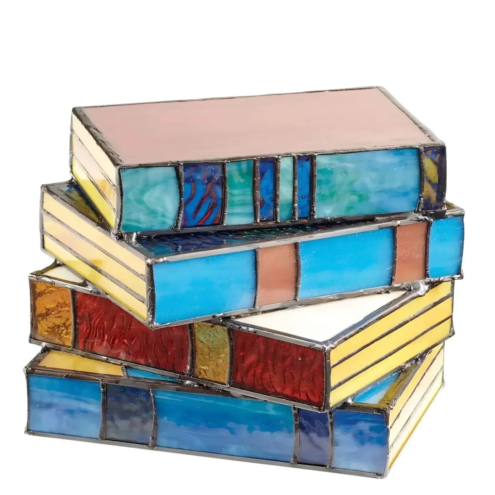 Lámpara de libros de vidrio emplomado | Iluminación artesanal