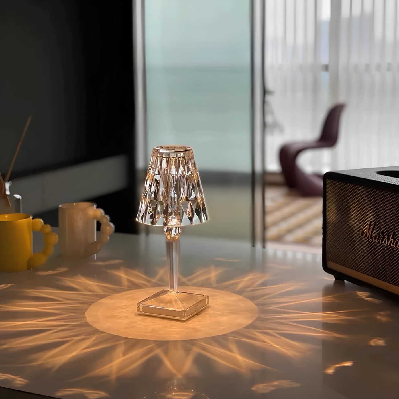 Lámpara de mesa de cristal brillante moderna con control táctil