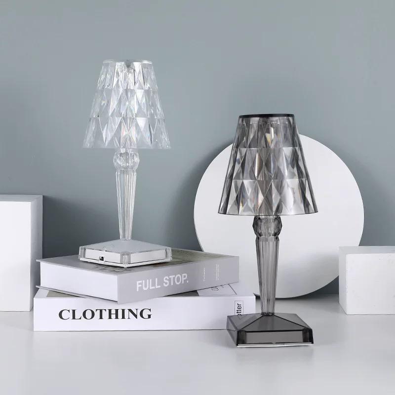 Lámpara de mesa de cristal brillante moderna con control táctil