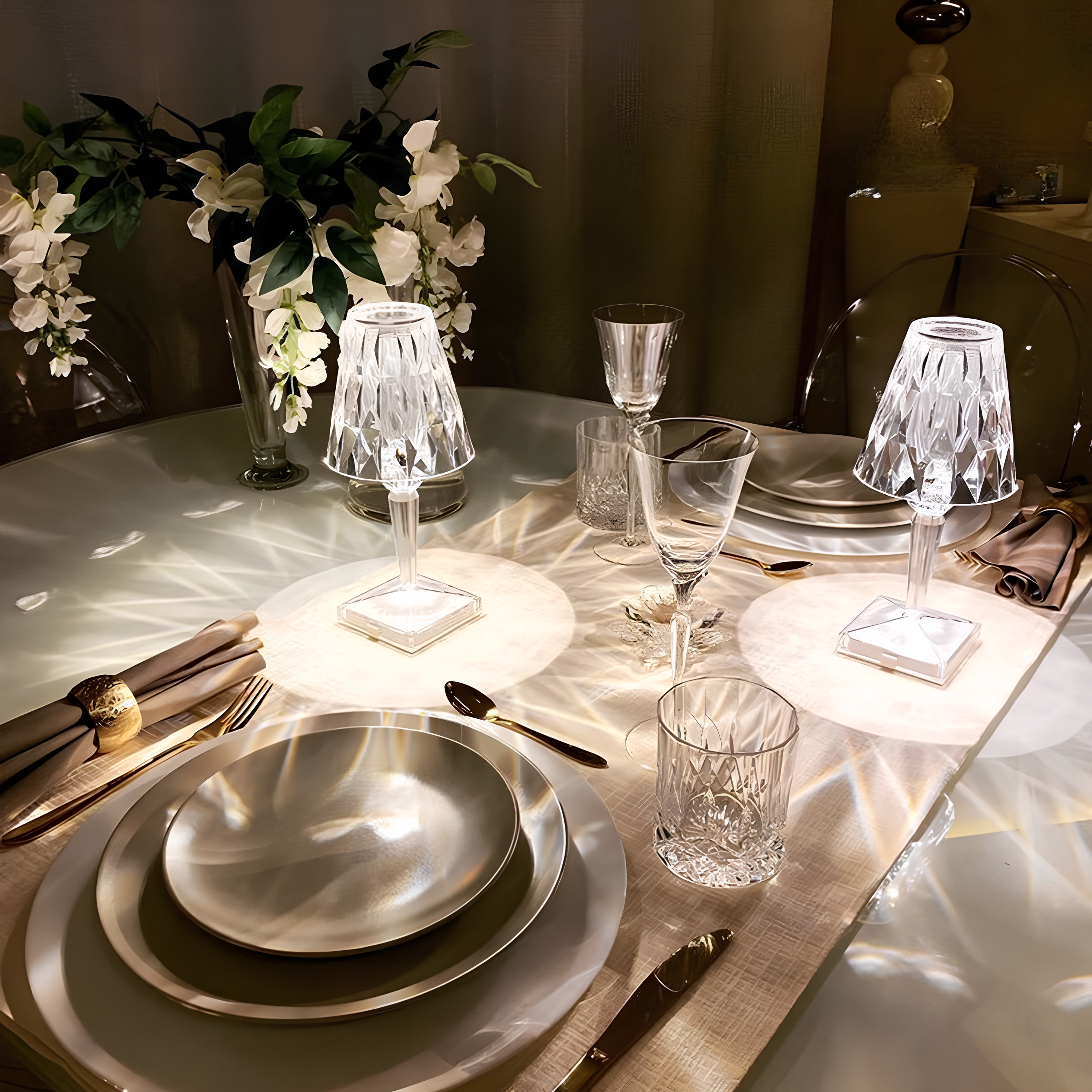 Lámpara de mesa de cristal brillante moderna con control táctil
