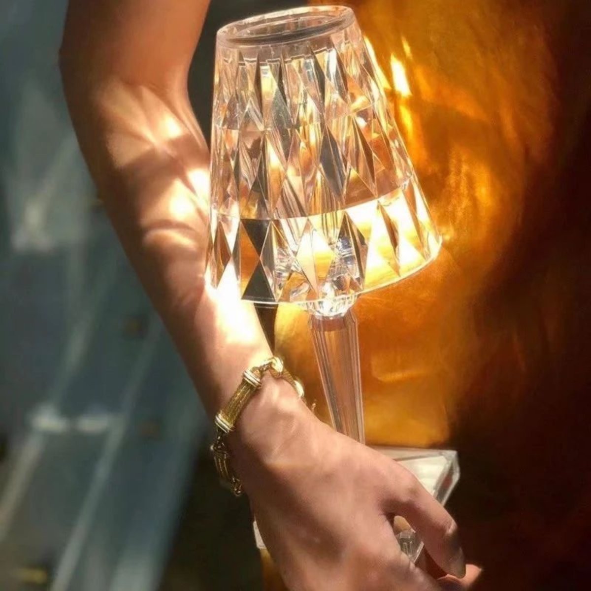 Lámpara de mesa de cristal brillante moderna con control táctil