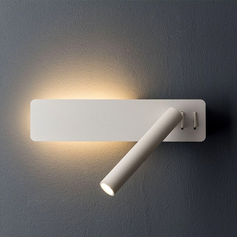 Lámpara de pared LED giratoria para lectura con foco orientable y 2 interruptores de metal