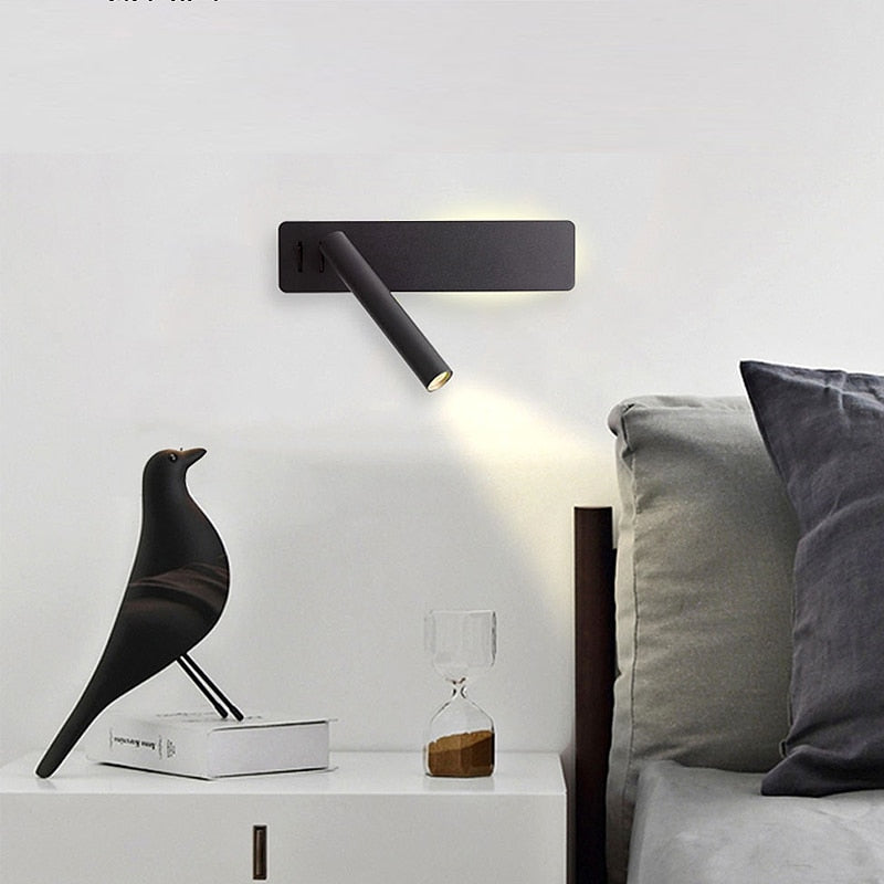 Lámpara de pared LED giratoria para lectura con foco orientable y 2 interruptores de metal
