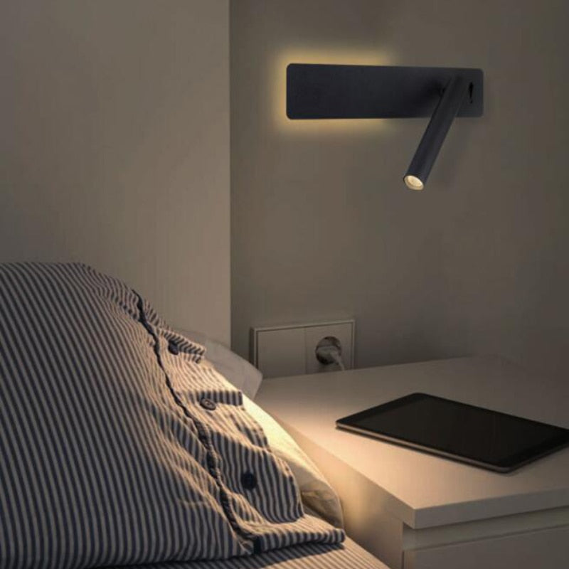 Lámpara de pared LED giratoria para lectura con foco orientable y 2 interruptores de metal