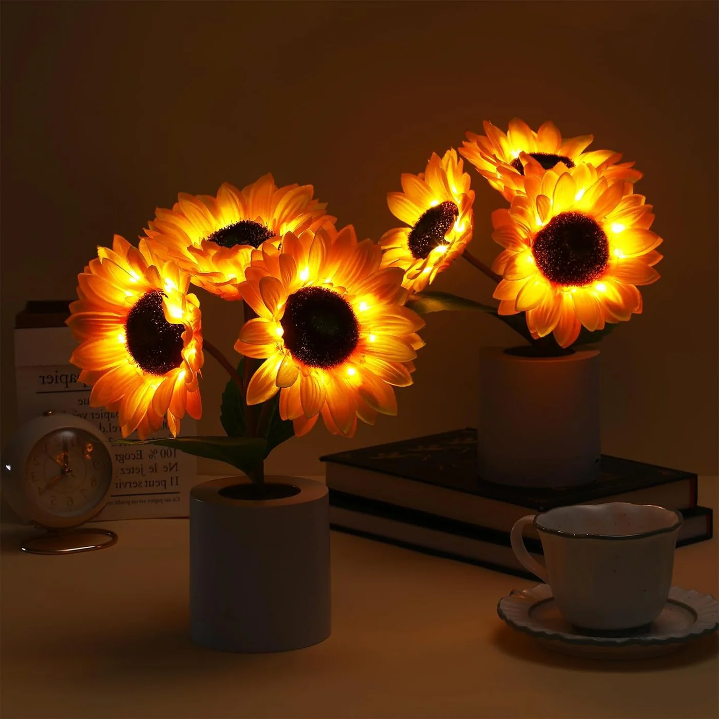 Lámpara girasol artificial en maceta con luces LED para San Valentín, Día de la Madre y cumpleaños