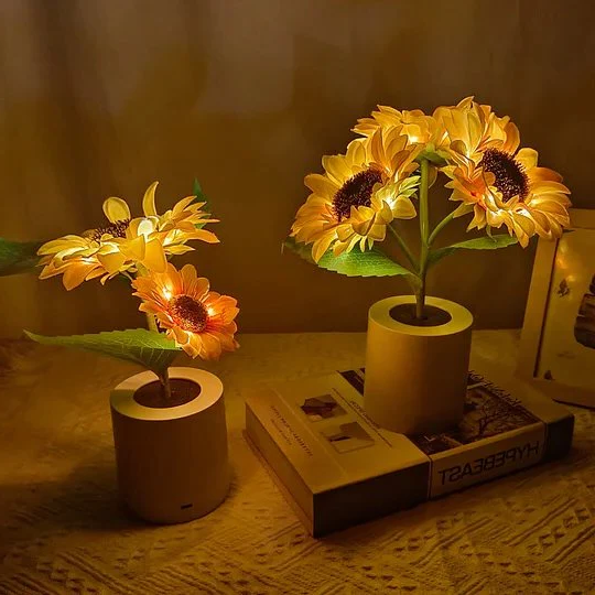 Lámpara girasol artificial en maceta con luces LED para San Valentín, Día de la Madre y cumpleaños